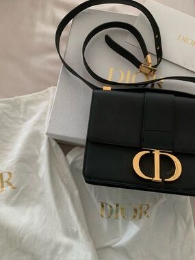 Dior Montaigne Black Calfskin Leather Crossbody Bag with Gold CD Clasp